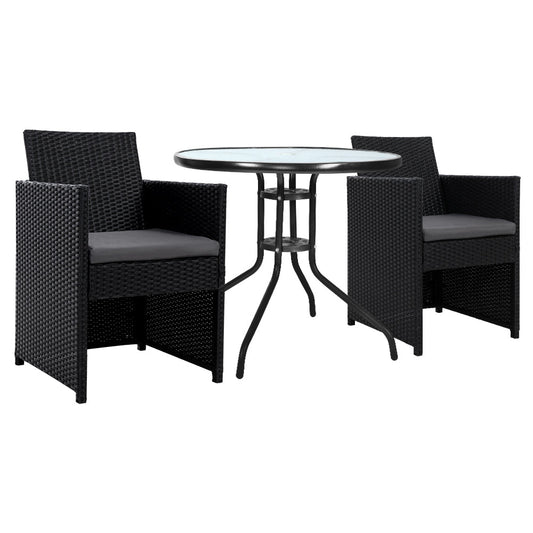 Iris - 3PC Bistro Set Outdoor Furniture Rattan Table Chairs Hugo