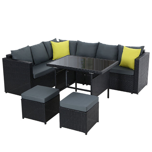 Kaila - Outdoor Dining Set Aluminum Table Wicker Chairs Black