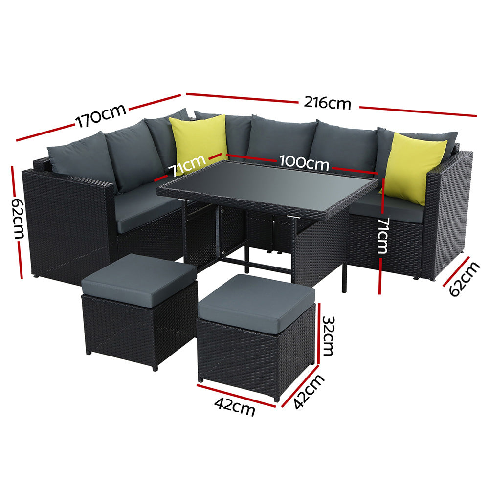 Kaila - Outdoor Dining Set Aluminum Table Wicker Chairs Black