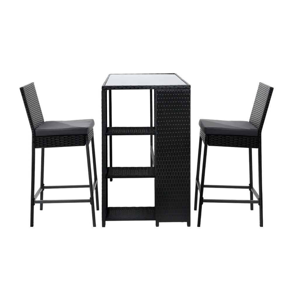 Willa - 3-Piece Outdoor Bar Set Patio Wicker Stools