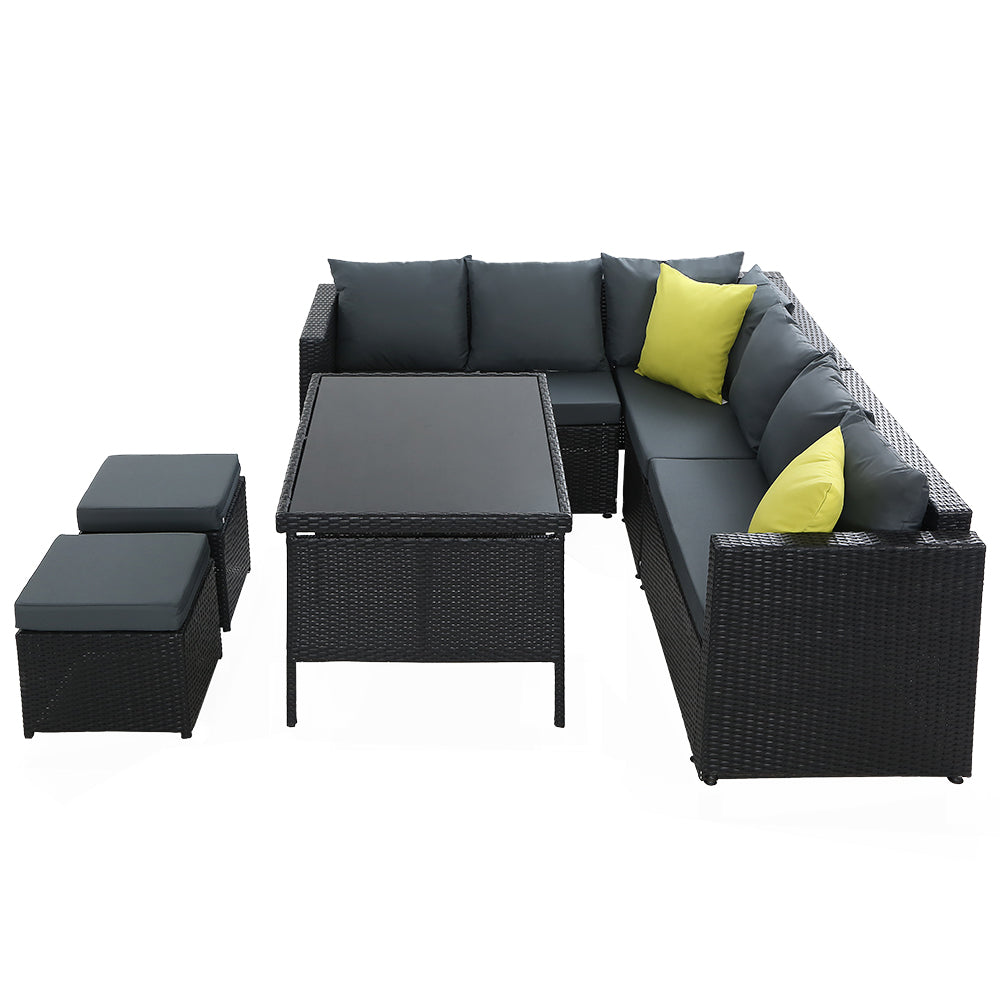Kaila - Outdoor Dining Set Aluminum Table Wicker Chairs Black