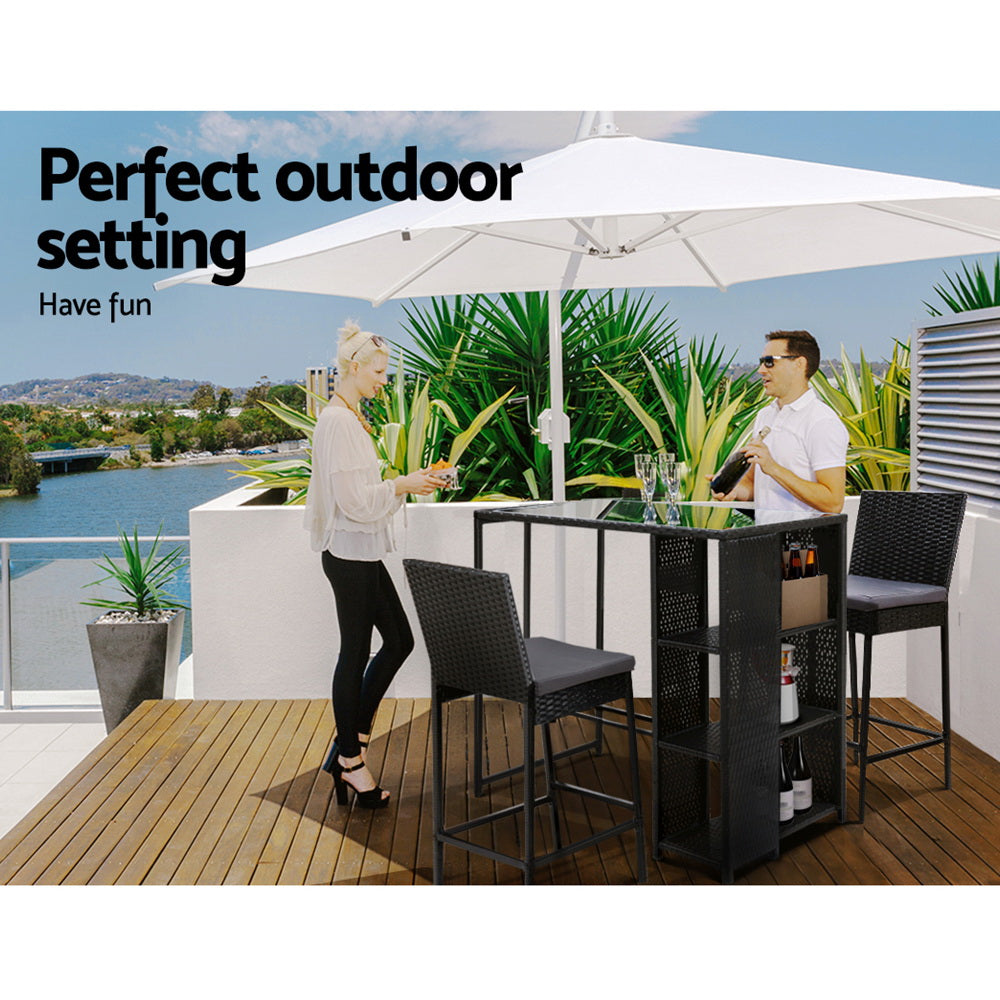 Willa - 3-Piece Outdoor Bar Set Patio Wicker Stools