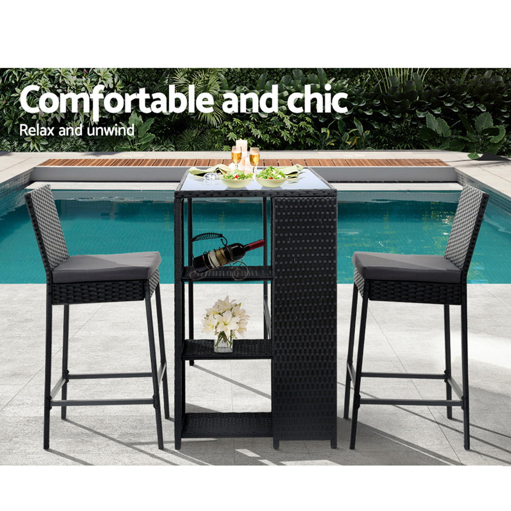 Willa - 3-Piece Outdoor Bar Set Patio Wicker Stools