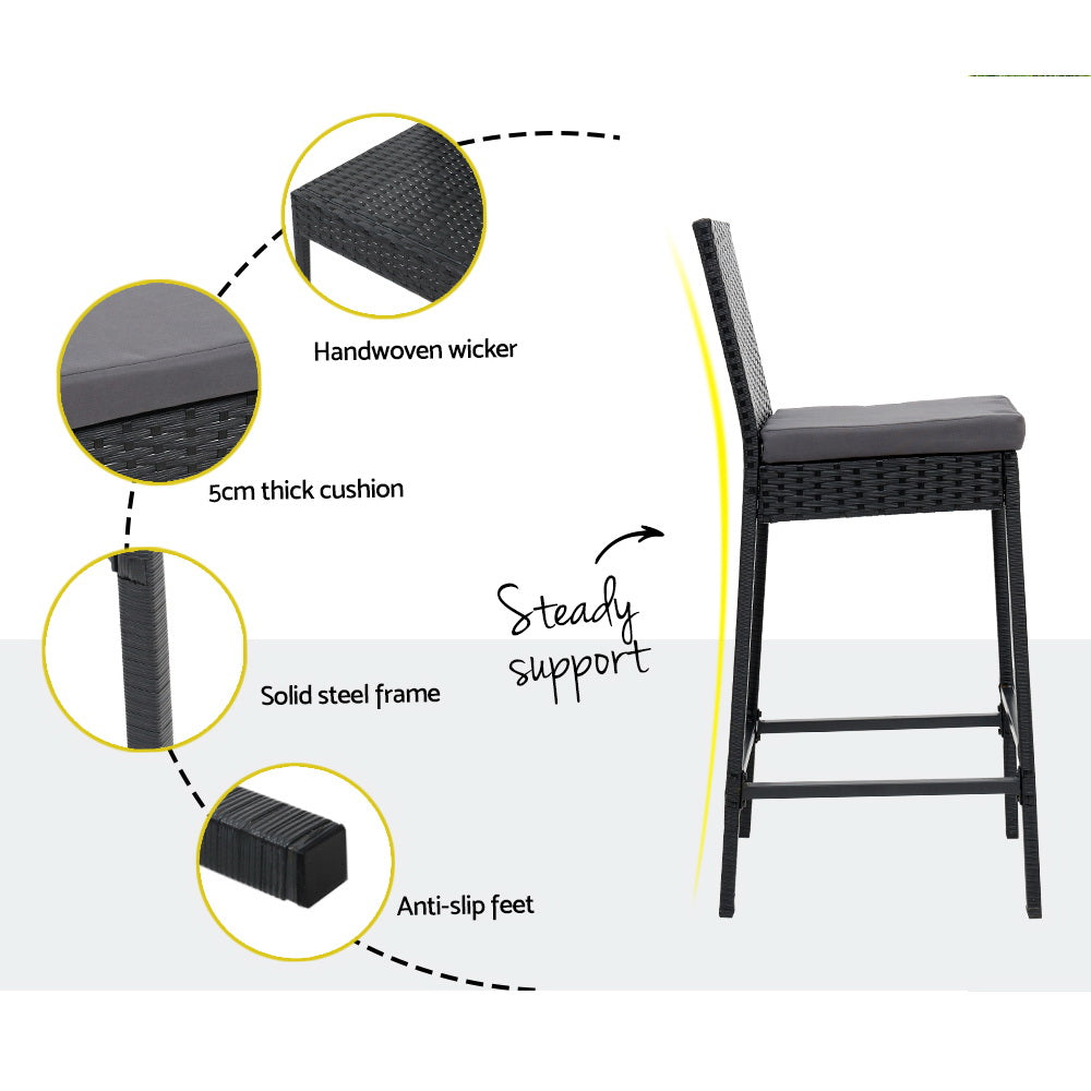 Willa - 3-Piece Outdoor Bar Set Patio Wicker Stools