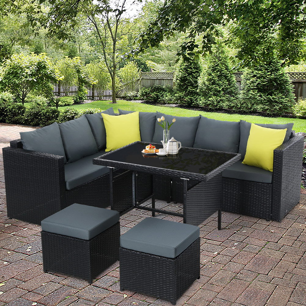 Kaila - Outdoor Dining Set Aluminum Table Wicker Chairs Black