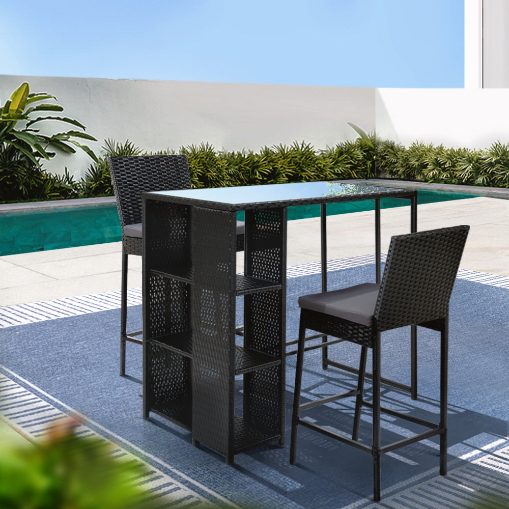 Willa - 3-Piece Outdoor Bar Set Patio Wicker Stools