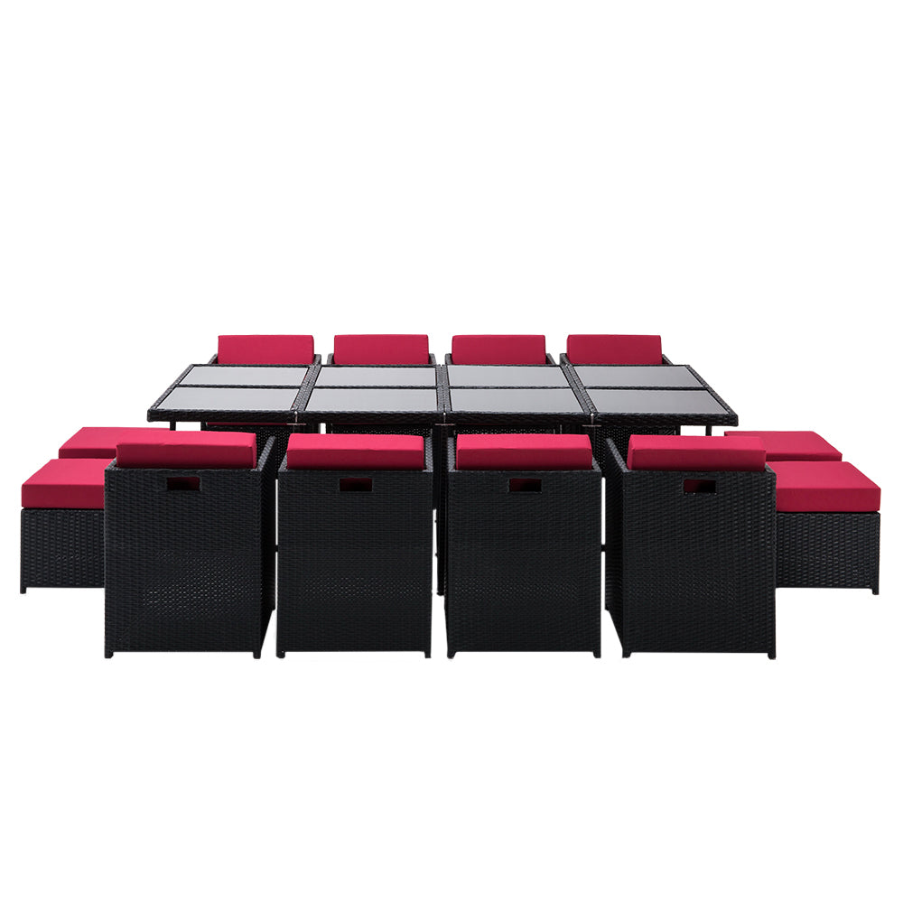Freya - Outdoor Dining Set 13 Piece Wicker Table Chairs Black