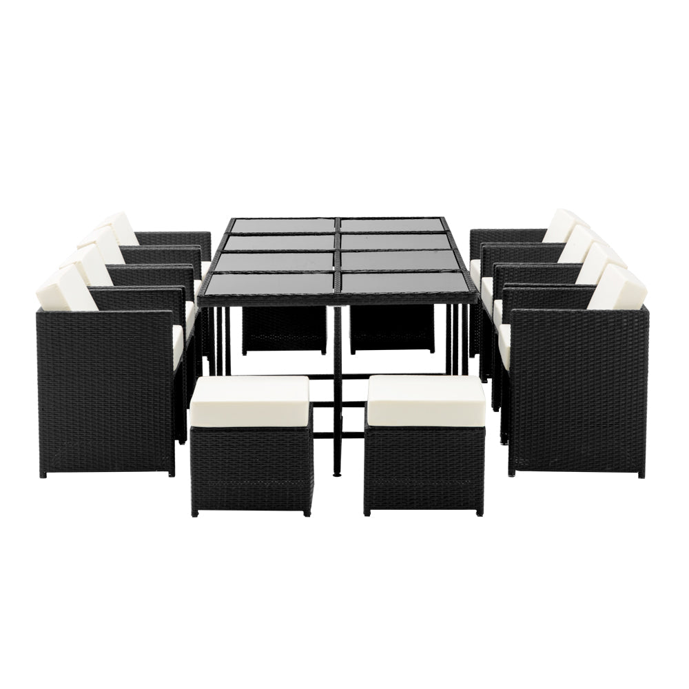 Freya - Outdoor Dining Set 13 Piece Wicker Table Chairs Black