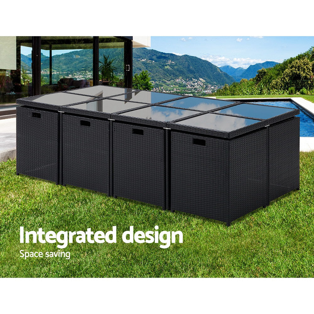 Freya - Outdoor Dining Set 13 Piece Wicker Table Chairs Black
