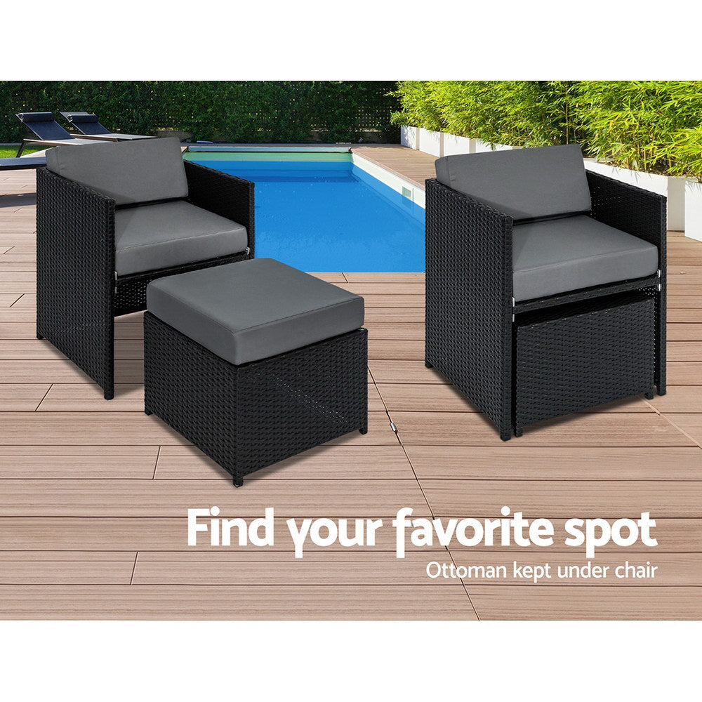 Freya - Outdoor Dining Set 13 Piece Wicker Table Chairs Black