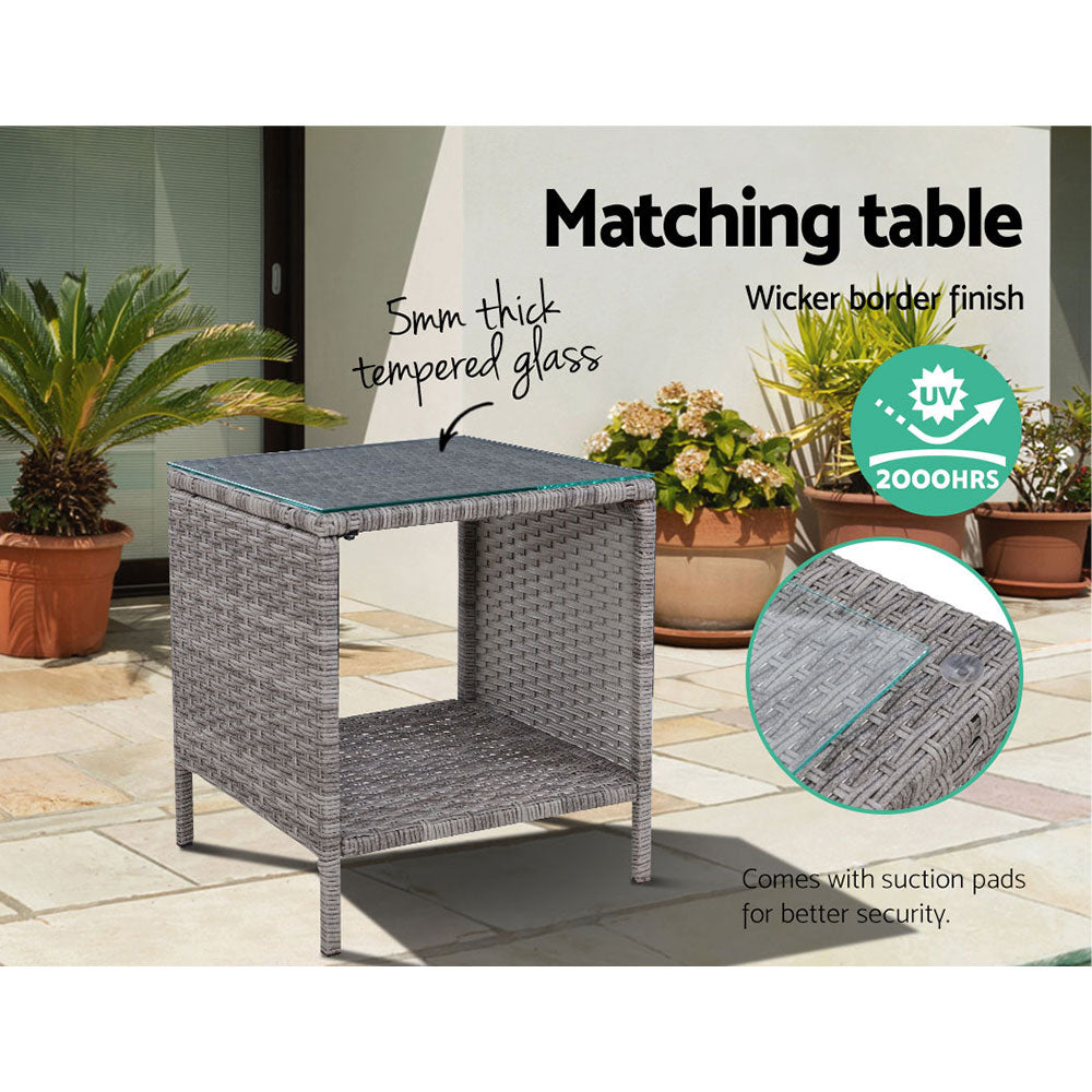 Galina - 5PC Recliner Chairs Table Sun Lounge Wicker Adjustable Grey