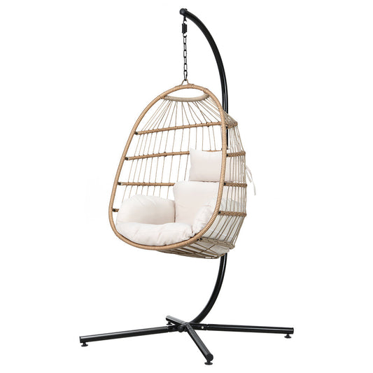 Flora - Outdoor Egg Swing Chair Wicker Rope Pod Stand Yellow