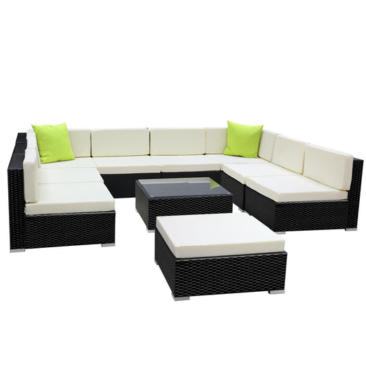 Flavia - 10-Piece Outdoor Sofa Set Wicker Couch Lounge Cover