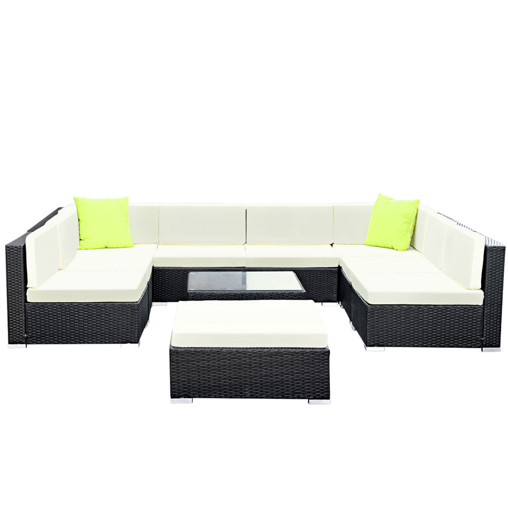 Flavia - 10-Piece Outdoor Sofa Set Wicker Couch Lounge Cover