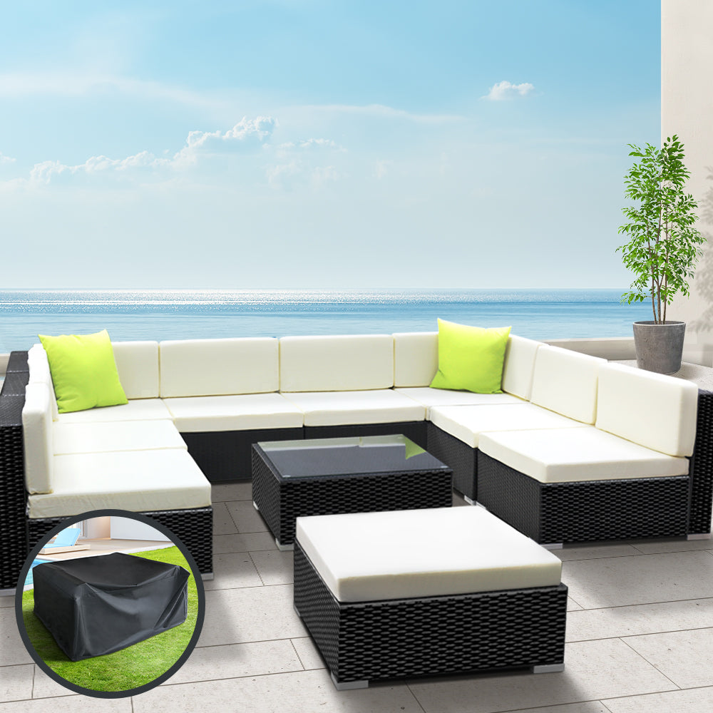 Flavia - 10-Piece Outdoor Sofa Set Wicker Couch Lounge Cover
