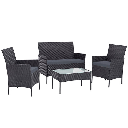 Maia - 4 Seater Outdoor Sofa Set Wicker Table Chair Dark Grey
