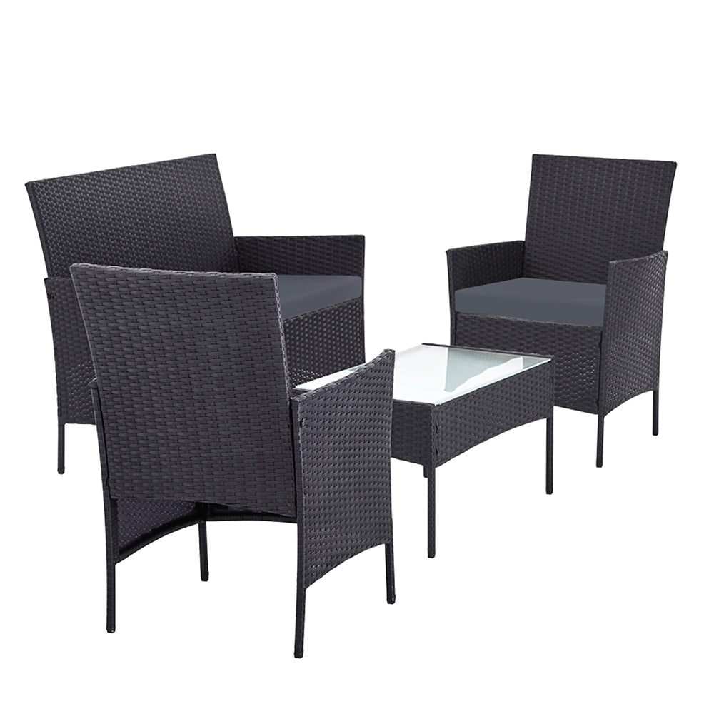 Maia - 4 Seater Outdoor Sofa Set Wicker Table Chair Dark Grey