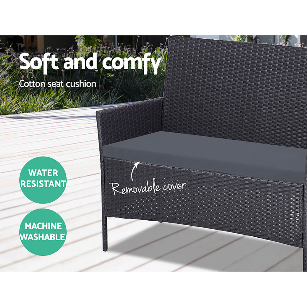 Maia - 4 Seater Outdoor Sofa Set Wicker Table Chair Dark Grey