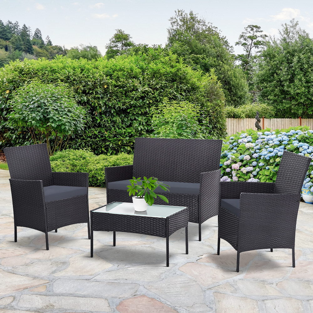 Maia - 4 Seater Outdoor Sofa Set Wicker Table Chair Dark Grey