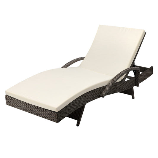 Allegra - Sun Lounge Wicker Lounger Beach Adjustable Grey Beige