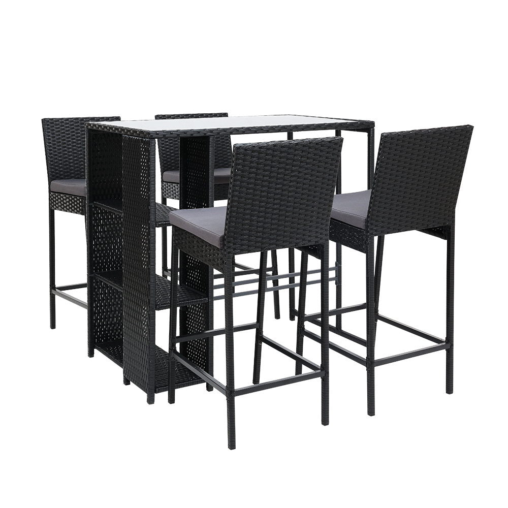 Opal - 5-Piece Outdoor Bar Set Patio Wicker Chairs Table Stools