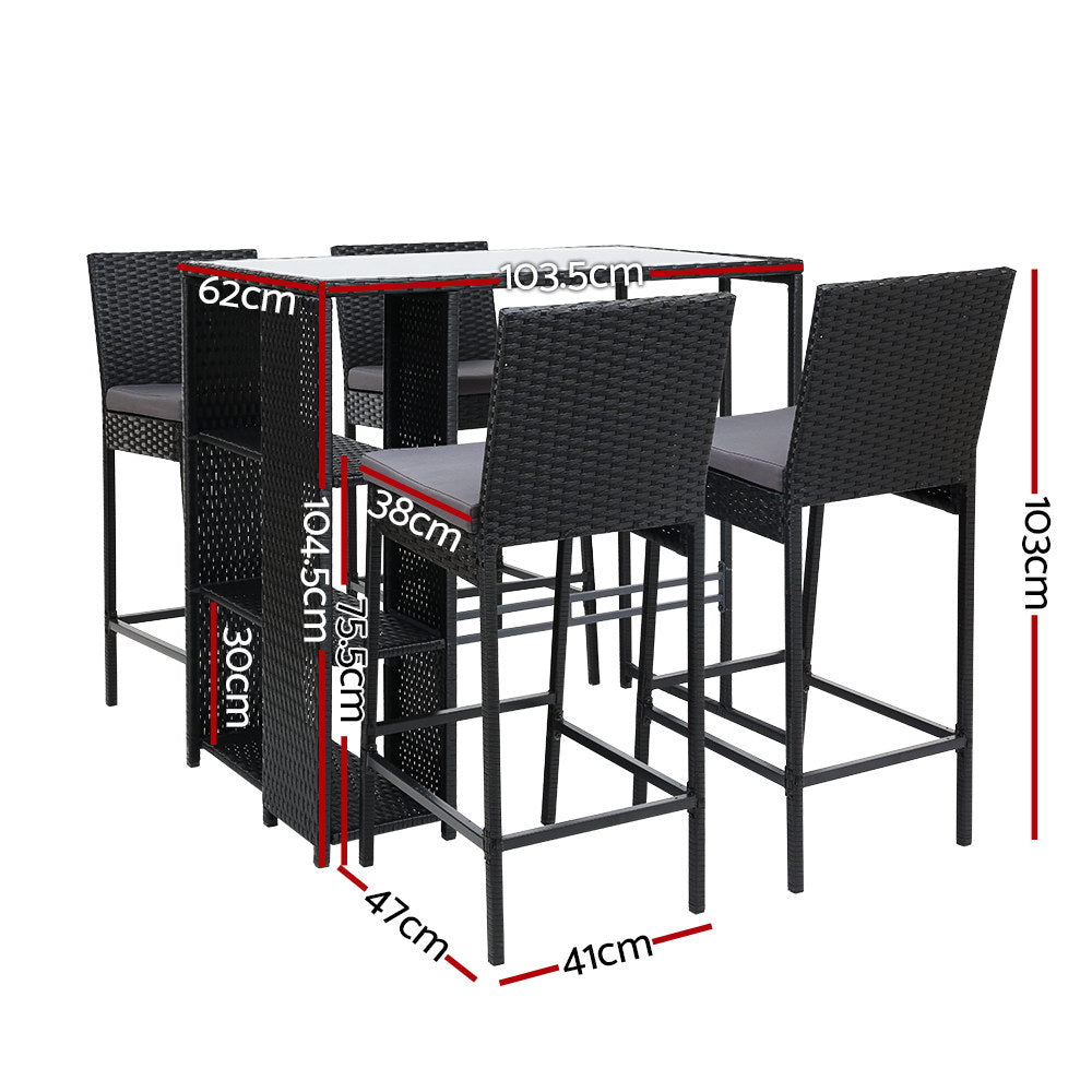 Opal - 5-Piece Outdoor Bar Set Patio Wicker Chairs Table Stools