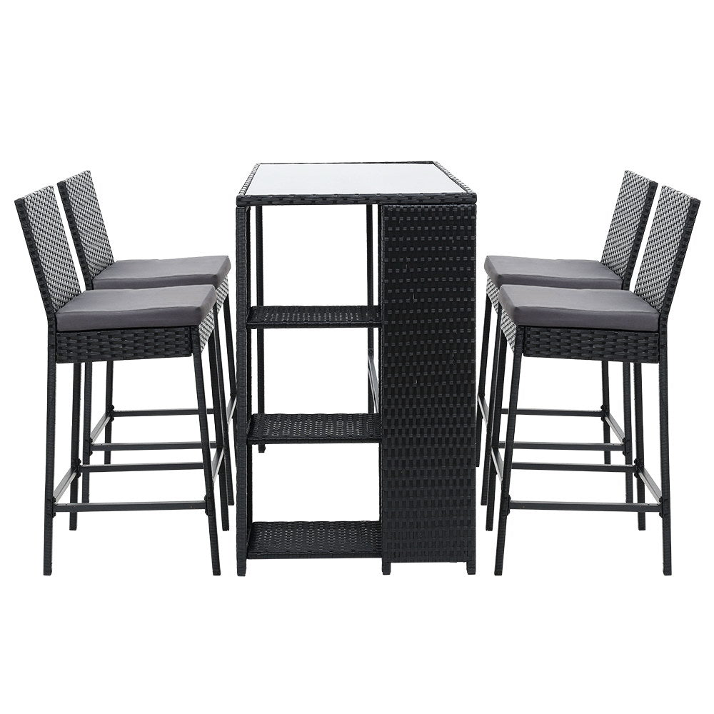 Opal - 5-Piece Outdoor Bar Set Patio Wicker Chairs Table Stools