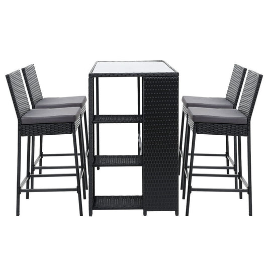 Opal - 5-Piece Outdoor Bar Set Patio Wicker Chairs Table Stools