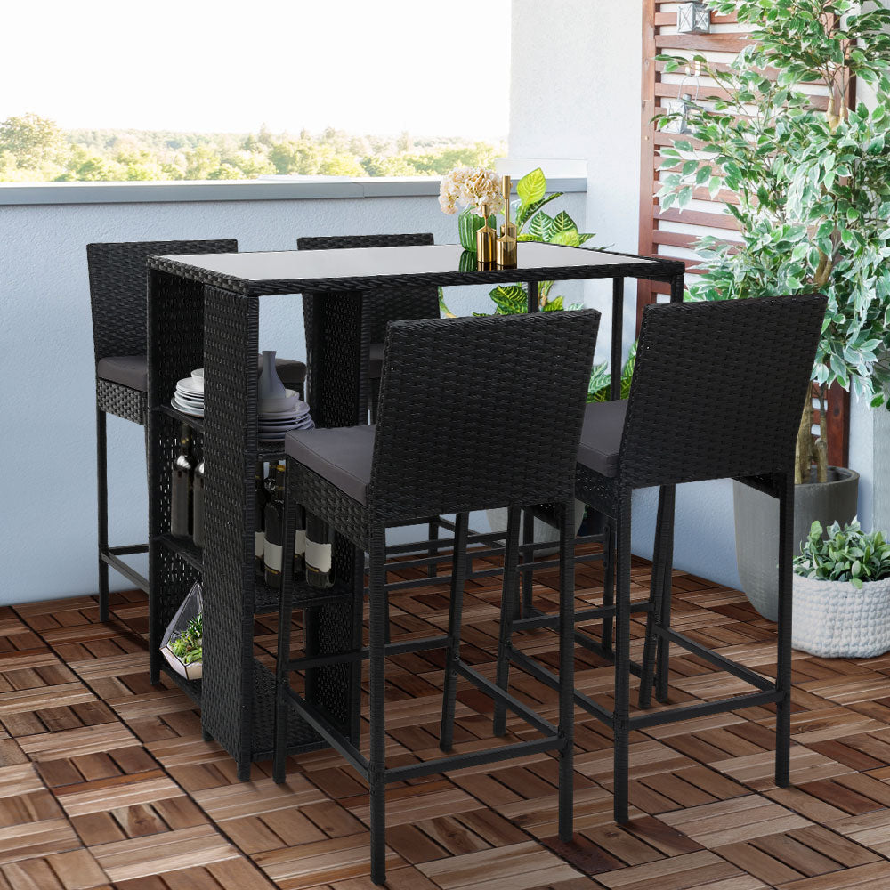 Opal - 5-Piece Outdoor Bar Set Patio Wicker Chairs Table Stools