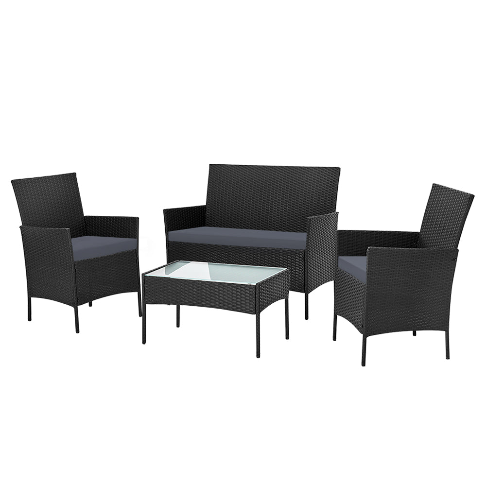 Elysia - 4 Seater Outdoor Sofa Set Wicker Table Chair Black