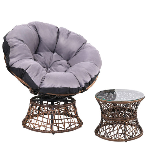 Esme - Outdoor Lounge Setting Wicker Papasan Chair Table Brown