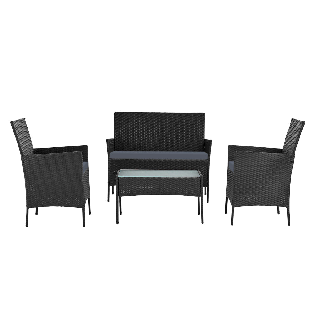 Elysia - 4 Seater Outdoor Sofa Set Wicker Table Chair Black