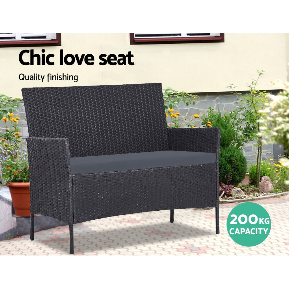 Elysia - 4 Seater Outdoor Sofa Set Wicker Table Chair Black