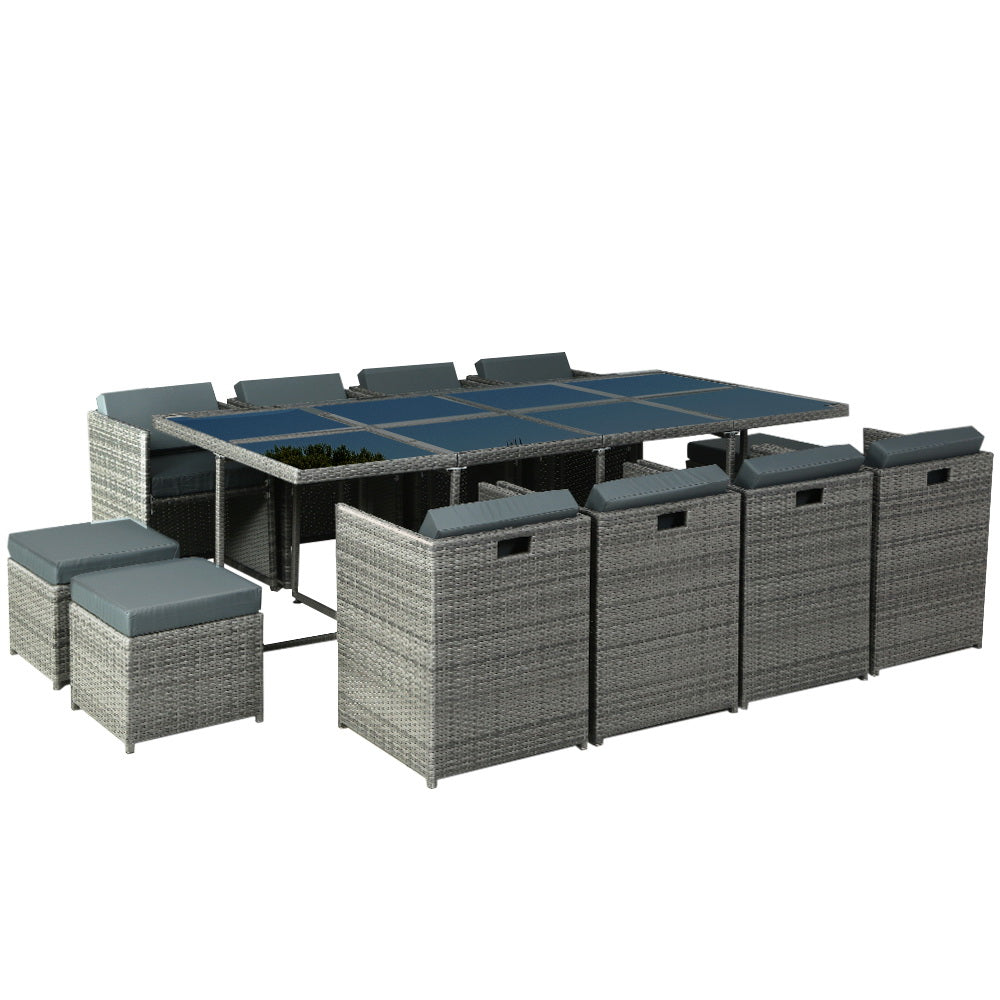 Ember - Outdoor Dining Set 13 Piece Wicker Table Chairs Grey