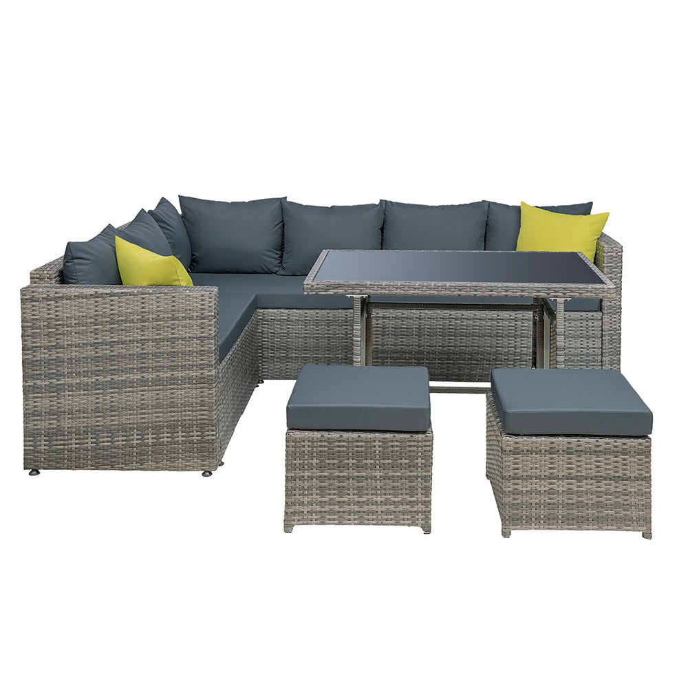 Dinara - Outdoor Dining Set Aluminum Table Wicker Chairs Grey