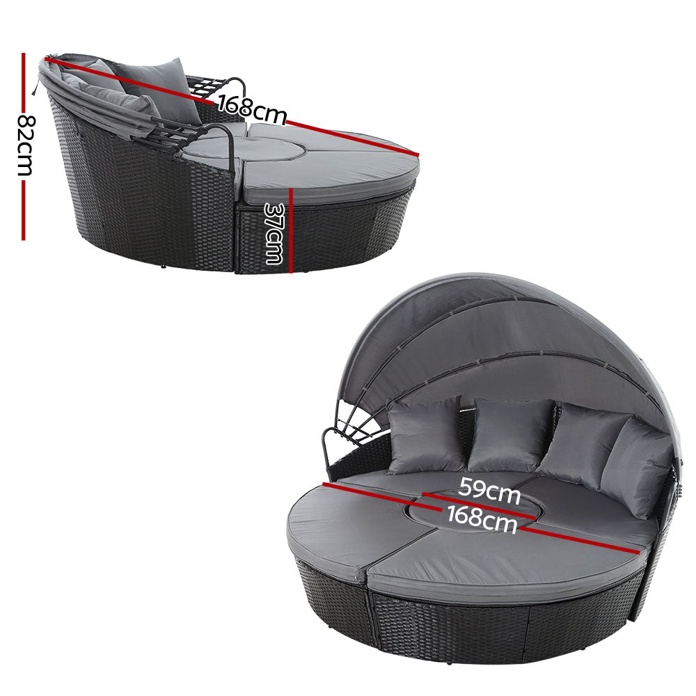Estelle - Sun Lounge Wicker Lounger Day Bed Outdoor Black