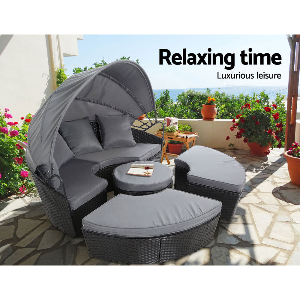 Estelle - Sun Lounge Wicker Lounger Day Bed Outdoor Black