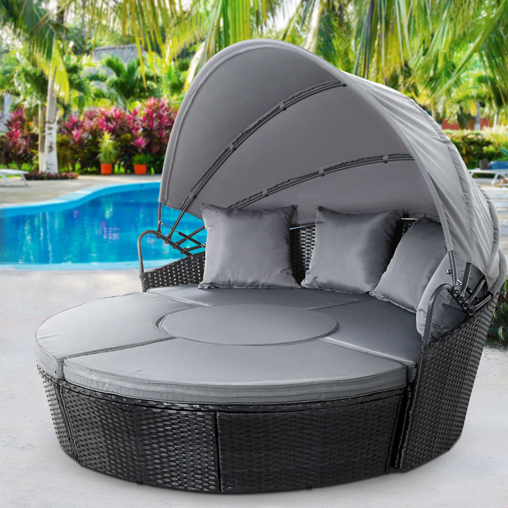 Estelle - Sun Lounge Wicker Lounger Day Bed Outdoor Black